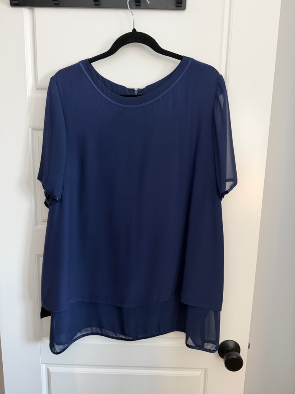 Lafayette 148 New York 109% Silk Navy Layered Short-Sleeve Blouse